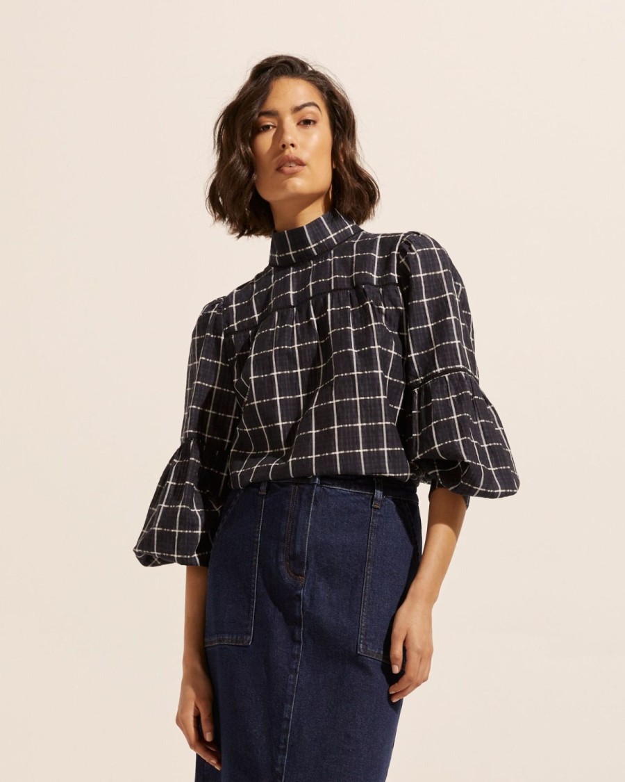 Zoe Kratzmann Pace Top-Black Check Tops