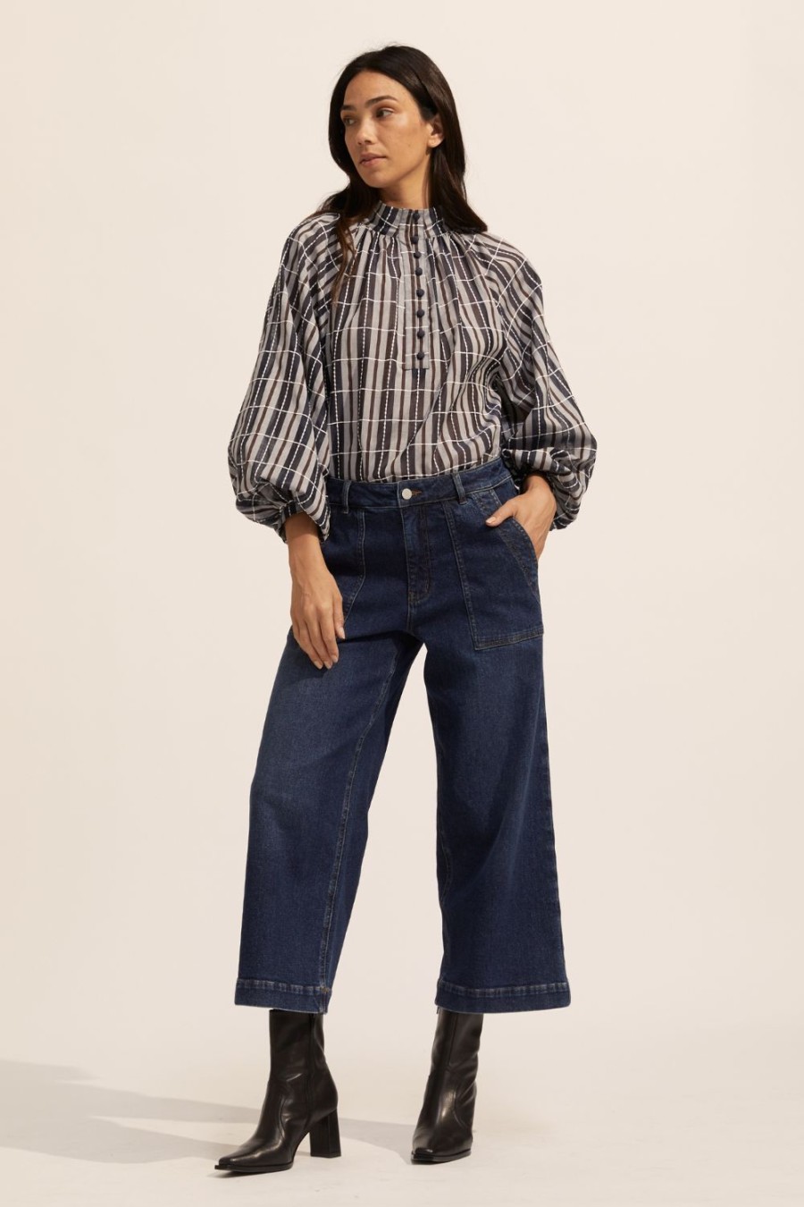 Zoe Kratzmann Fuse Top-Indigo Check Tops