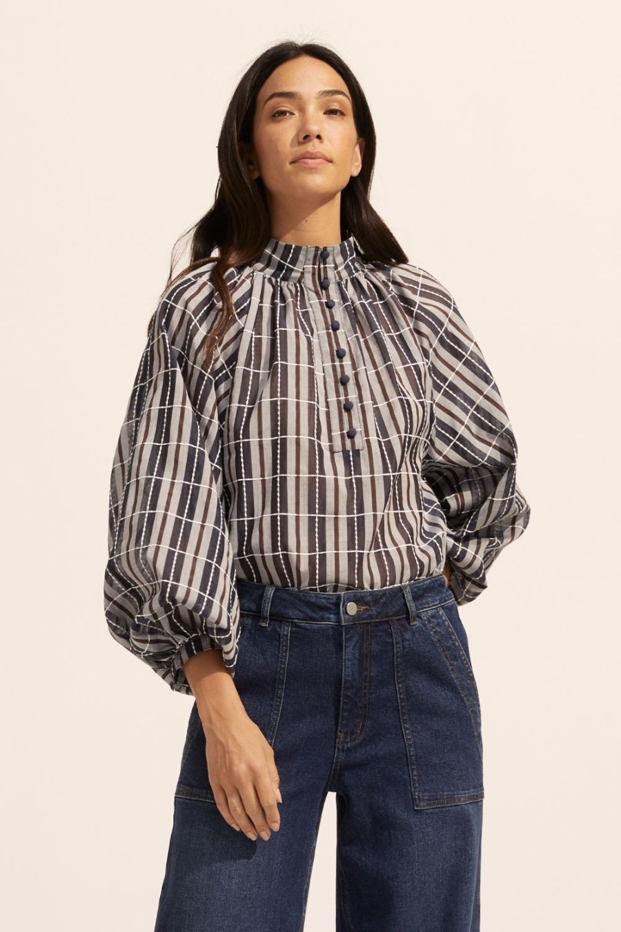 Zoe Kratzmann Fuse Top-Indigo Check Tops