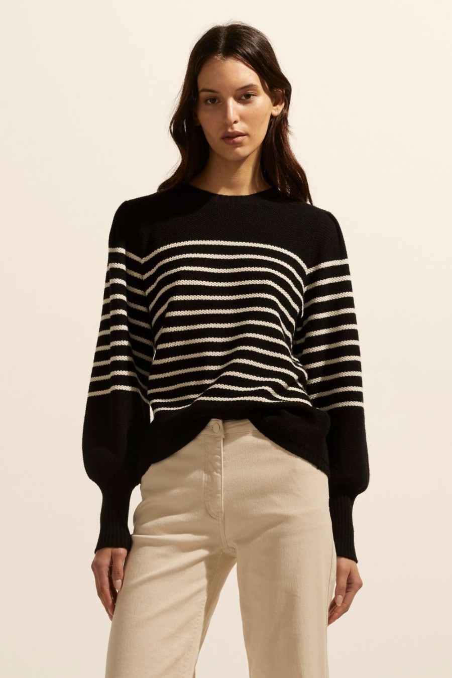 Zoe Kratzmann Gather Knit-Black/Stone Stripe Knitwear