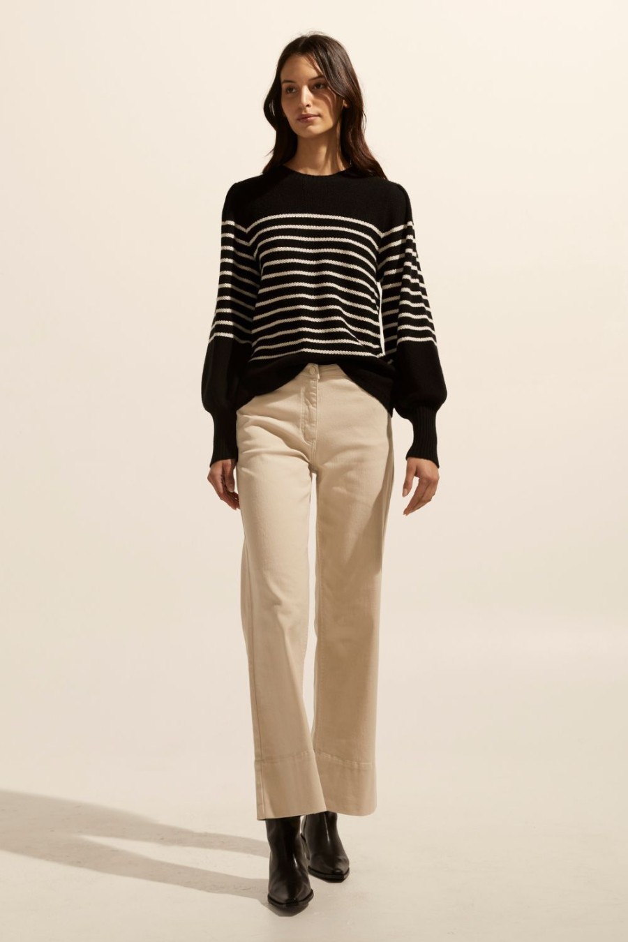 Zoe Kratzmann Gather Knit-Black/Stone Stripe Knitwear