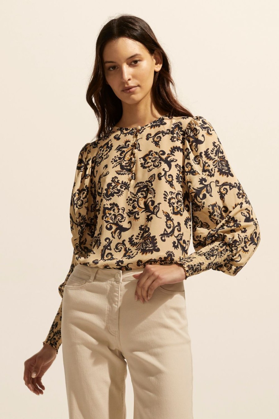 Zoe Kratzmann Beam Top-Ochre Floral Tops