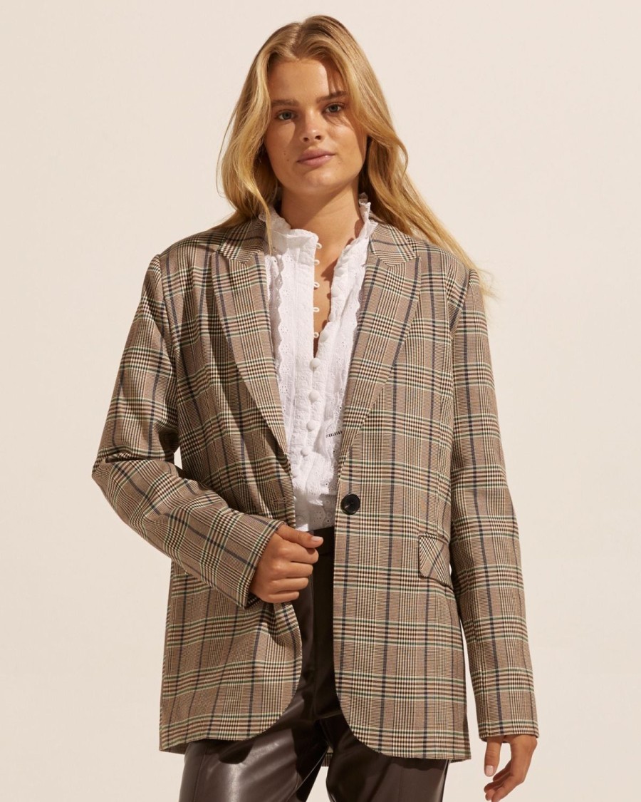 Zoe Kratzmann Index Jacket-Navy/Chocolate Check Jackets