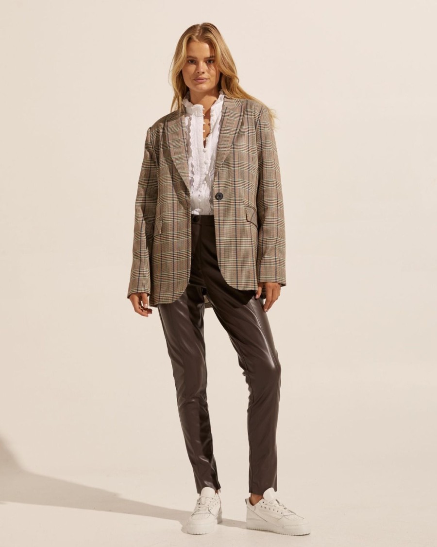 Zoe Kratzmann Index Jacket-Navy/Chocolate Check Jackets