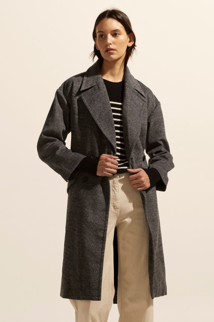 Zoe Kratzmann Pillar Coat-Black Mini Check Coats