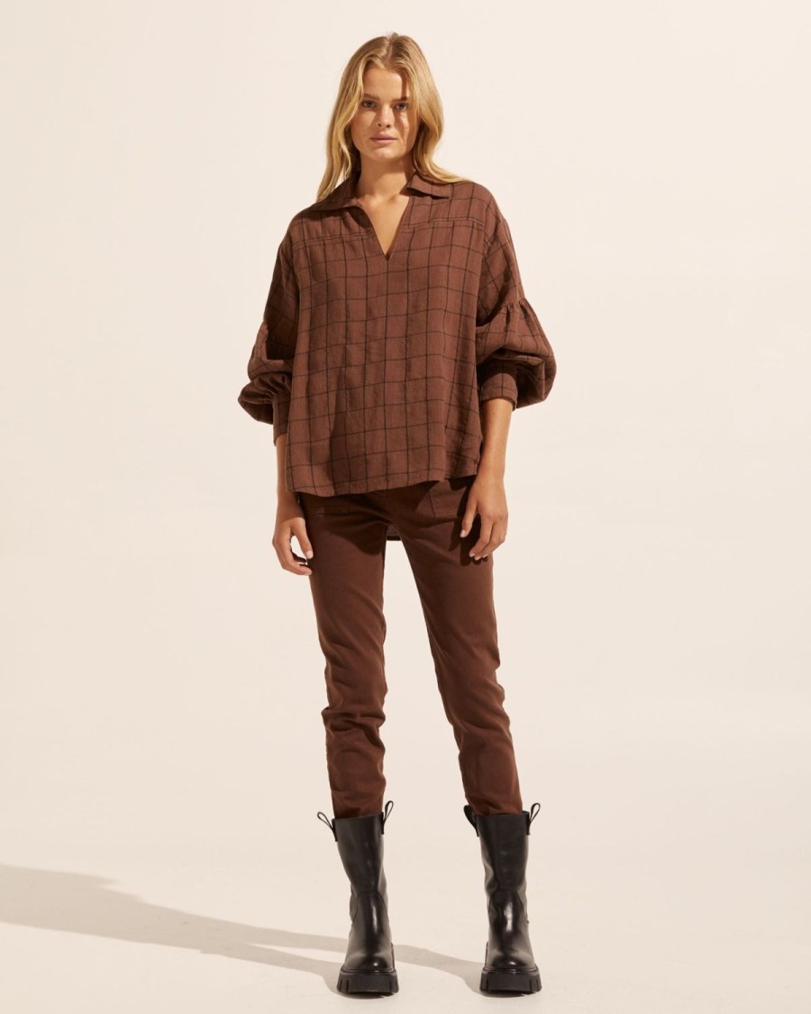 Zoe Kratzmann Bounty Top-Chocolate Check Tops