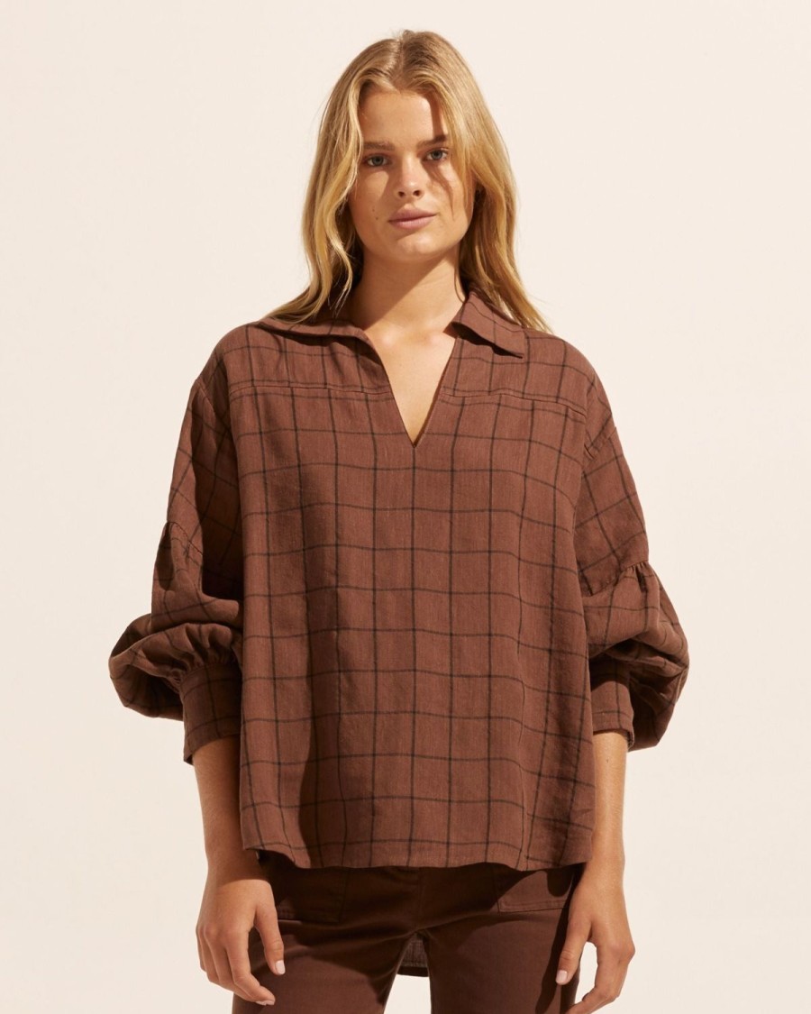 Zoe Kratzmann Bounty Top-Chocolate Check Tops