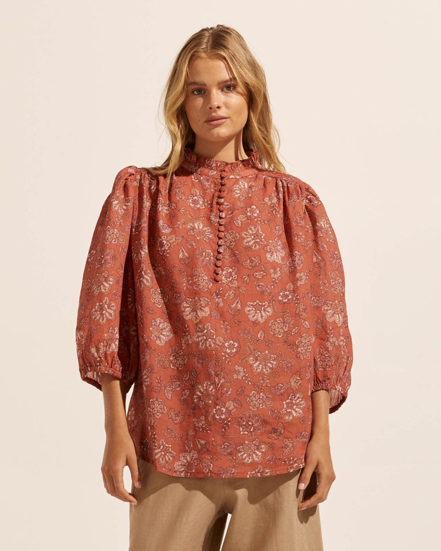 Zoe Kratzmann Lilt Top-Rust Paisley Tops