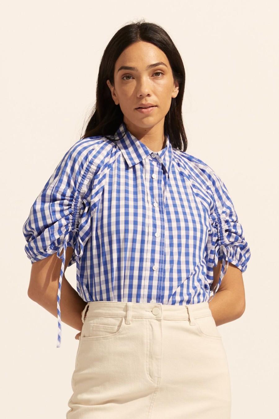 Zoe Kratzmann Bond Top-Azure Gingham Check Tops