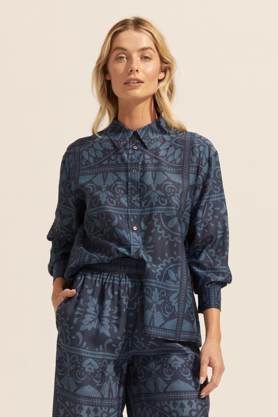 Zoe Kratzmann Reflex Top-Indigo Mosaic Tops