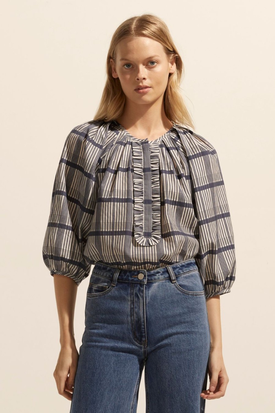 Zoe Kratzmann Refine Top-Ink/Porcelain Check Tops