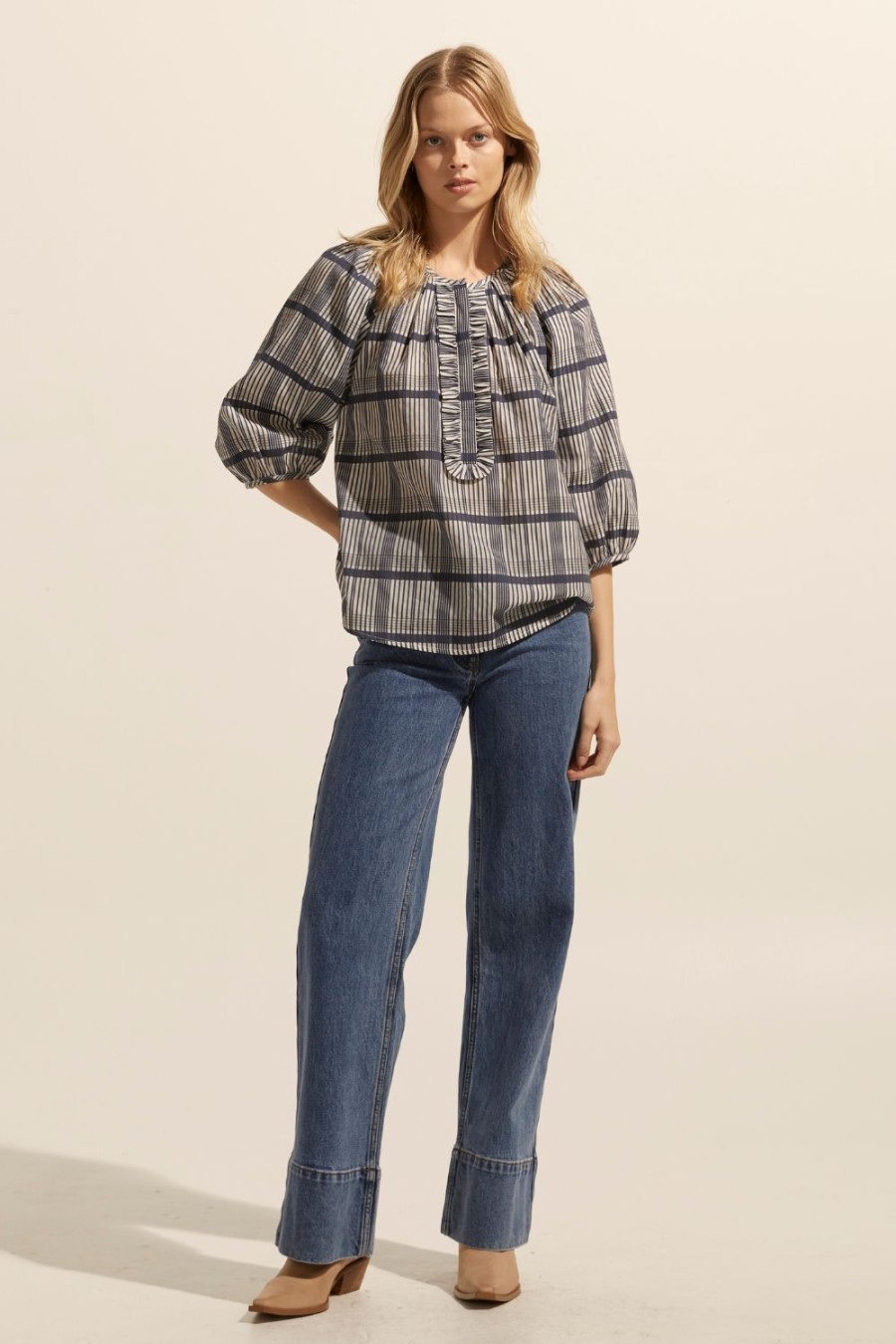 Zoe Kratzmann Refine Top-Ink/Porcelain Check Tops