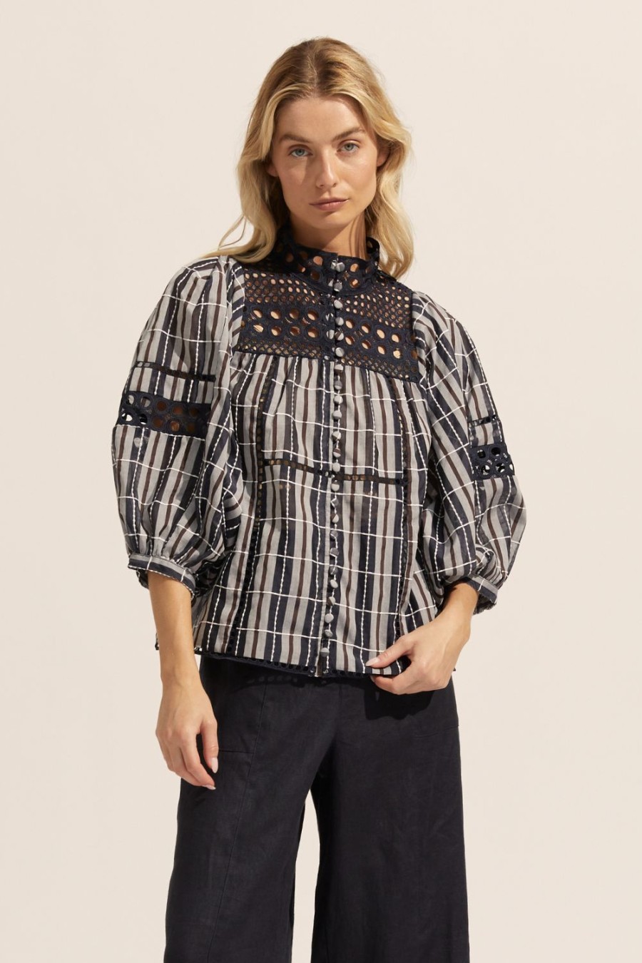 Zoe Kratzmann Dedicate Top-Indigo Check Tops